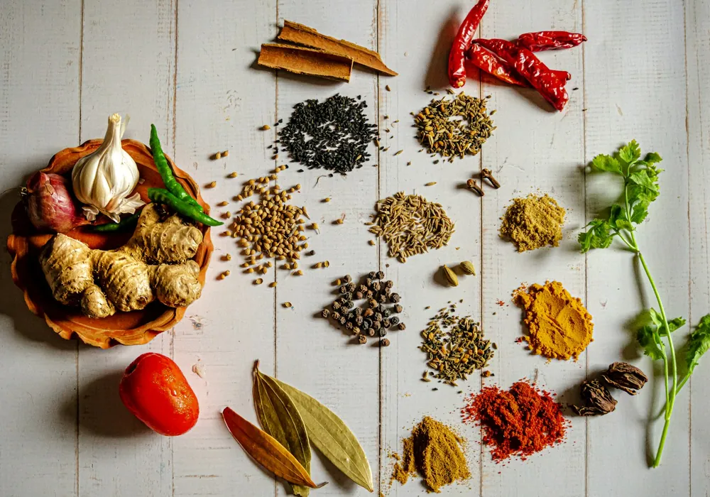 An assortment of estate-grown spices